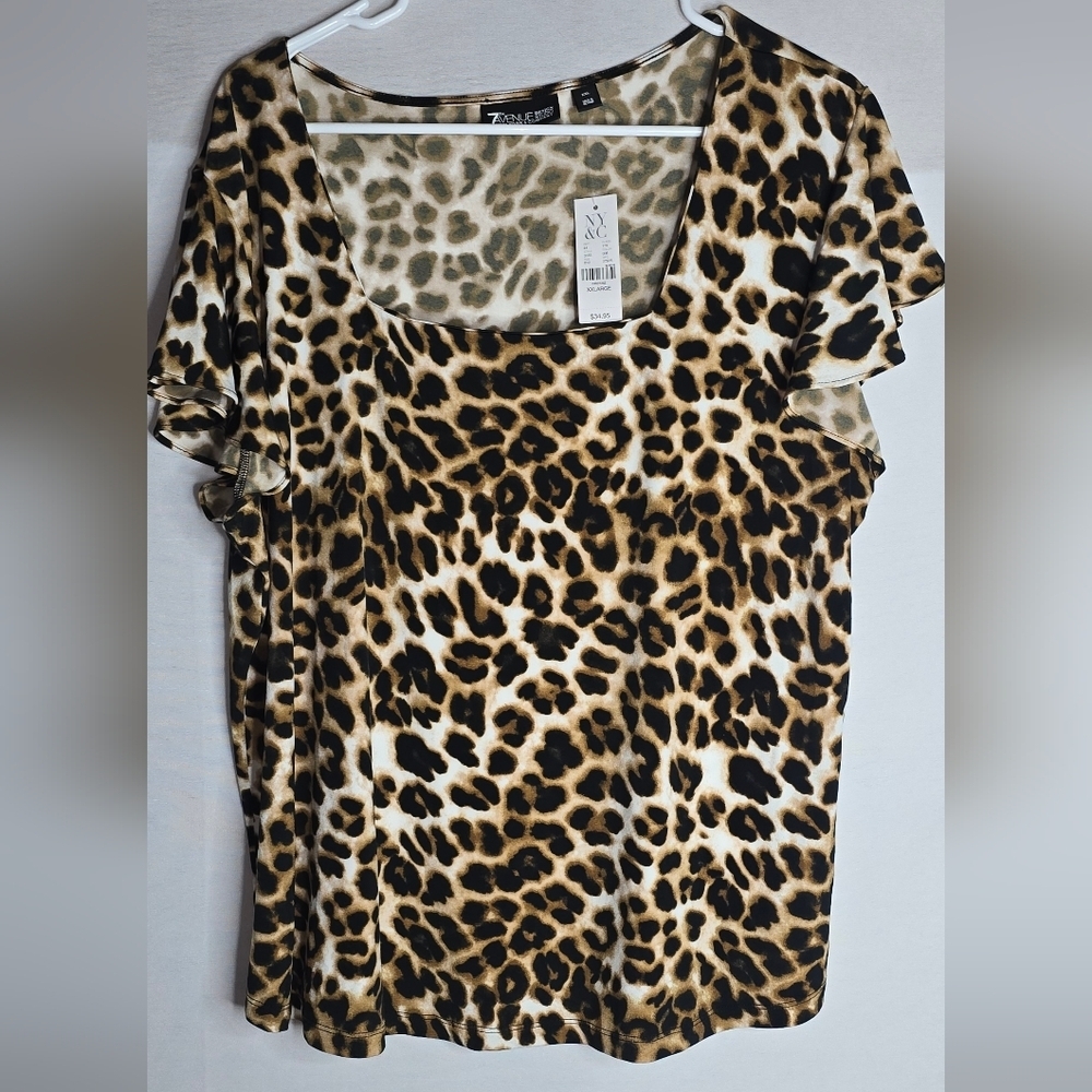 7th Avenue Design Studio New York Company Leopard Print Square Neckline Top XXL